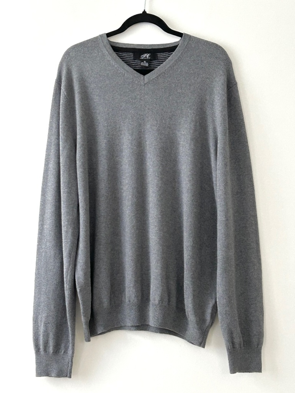 Foxcroft Gray Cotton & Cashmere V-Neck Sweater